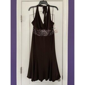 JONES New York Brown Sequin Detail Halter Empire Waist Dress Size 10 NWT